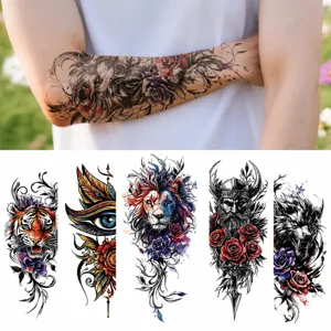 Waterproof Temporary Tattoo Sticker Full Arm Animal Lion Wolf Rose Flash Tattoo Transfer Sticker For Men Women