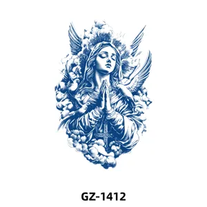 Herbal juice temporary tattoo sticker with virgin mary angel design, waterproof half arm body art.