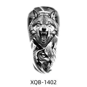 Black and white wolf and owl half arm temporary tattoo sticker for party and daily wear.