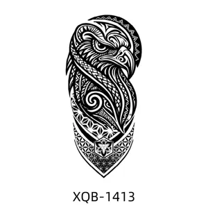 Temporary half arm tattoo sticker with black and white eagle tribal totem design for party.