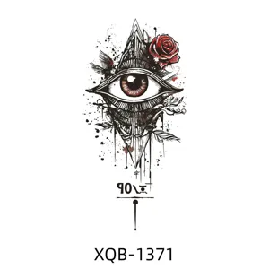 Waterproof temporary tattoo sticker for men and women, geometric eye and red rose design.