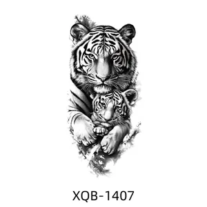Black and white tiger temporary tattoo sticker half arm realistic animal body art design party.