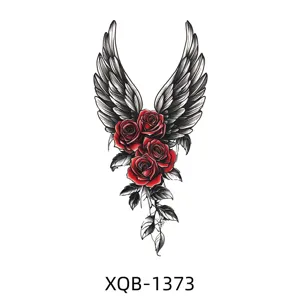 Temporary tattoo sticker featuring elegant red roses and wings design, waterproof and long lasting.