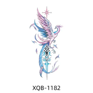 Colorful phoenix temporary tattoo sticker with geometric sword design for arm body art.