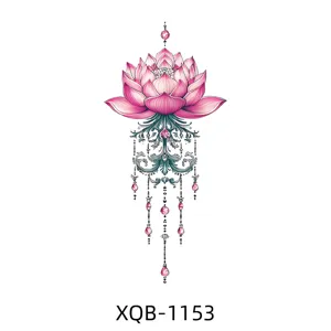 Gorgeous pink lotus flower temporary tattoo sticker with elegant dangling bead chains for arms.