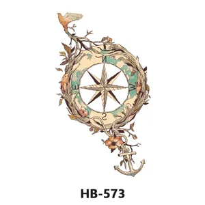 Waterproof temporary tattoo sticker featuring vintage compass, anchor, and floral botanical design.