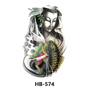 Waterproof half arm temporary tattoo sticker with traditional deity and koi fish design.