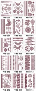 Brown henna lace temporary tattoo stickers set waterproof body art flash transfer decals