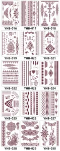 Brown henna lace temporary tattoo stickers set featuring geometric, floral and animal designs.