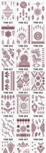 Brown henna lace temporary tattoo stickers detail view showcasing assorted floral art styles.