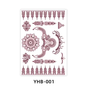 Waterproof Henna Lace Temporary Tattoo Stickers Brown Floral Geometric Body Art Transfer Sticker For Women Party Makeup
