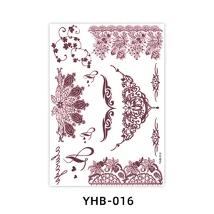 Brown henna lace temporary tattoo sticker sheet waterproof floral body art design YHB-016