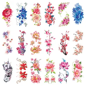 Floral temporary tattoo stickers for women, beautiful rose and peony waterproof body art.