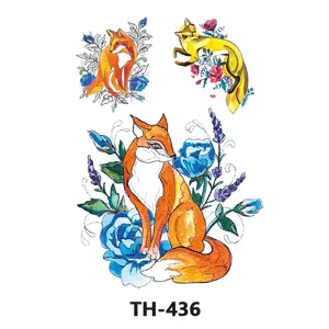 Waterproof temporary tattoo stickers with cute fox and floral designs for body art.