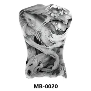 Adesivo per tatuaggio impermeabile schiena intera bianco e nero design carpa koi corpo