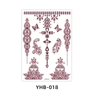 Brown henna lace temporary tattoo sheet with mandala and butterfly designs, waterproof.