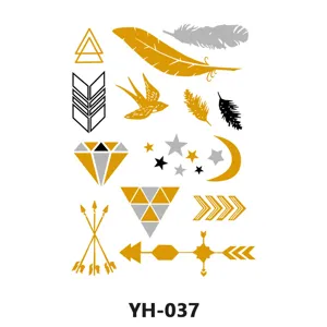 Gold foil temporary tattoo sticker waterproof geometric feather flash tattoo sheet