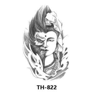 Waterproof temporary tattoo sticker black white half arm monkey king buddha totem design.