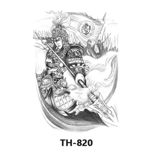 Waterproof temporary tattoo sticker for men half arm black and white warrior sketch design