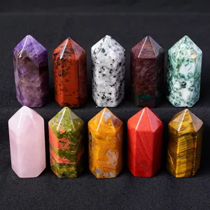 Natural crystal hexagonal pillars set assorted gemstone wands for home decor crystal healing
