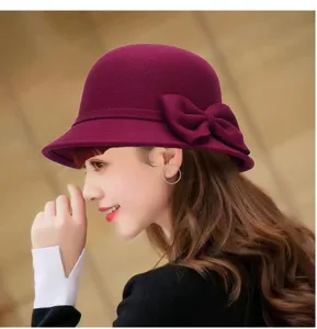 Femme chapeau cloche élégant en mélange de laine automne hiver rétro chapeau melon mode