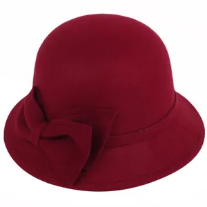 Chapeau Fedora Dôme en Mélange de Laine Vintage pour Femmes Nœud Élégant Chapeau Bassin Chaud d'Hiver Mode Casual Extérieur