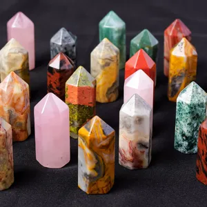 Natural Crystal Hexagonal Column Single Point Healing Stone Mineral Wand Home Office Decor Ornaments Meditation Gift
