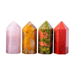 Natural crystal hexagonal pillar gemstone wand set, quartz agate decoration home ornament.