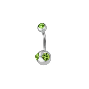 Stainless steel navel ring with green crystal double ball piercing jewelry body pierce