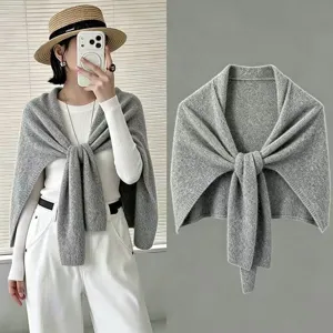 Chal de mezcla de lana gris en forma de T para mujer, bufanda cálida de invierno y otoño.