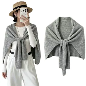 Cálido chal de punto en forma de T con lana para mujer, bufanda lisa de otoño e invierno para cuello.