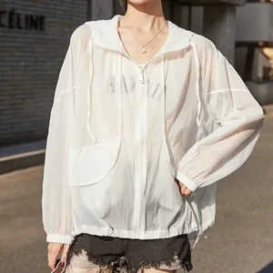 Mujer ligero transpirable protección solar sudadera blanco suelto casual verano chaqueta