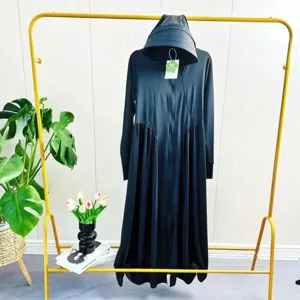 Women long hooded sun protection dress summer outdoor casual fashion black UV shield clothing detail