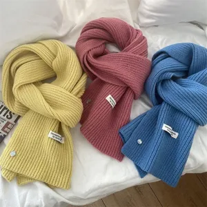 Korean style minimalist solid color knitted scarf for women and men, winter warm cozy neck warmer.