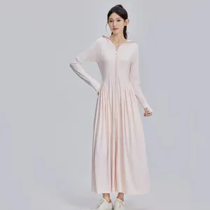 Long hooded sun protection dress for women, lightweight summer outdoor UV-blocking outerwear.