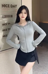 Women sun protection hoodie slim fit long sleeve lightweight jacket summer casual top