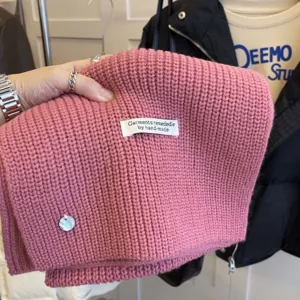 Cozy solid pink knit scarf for winter daily warmth and casual student styling detail view