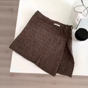 Dark brown cable knit skirt extender winter autumn fashion layered half skirt detail view