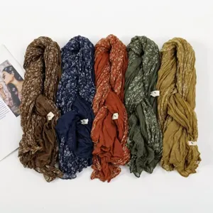Women spring autumn floral crinkled voile scarf soft versatile stylish fashion neck wrap