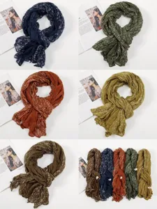Women Floral Crinkle Scarf Autumn Spring Casual Lightweight Fashion Shawl Wrap Neckwear