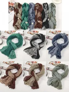 Women's crinkled lightweight bali yarn scarf, versatile spring autumn floral shawl wrap.
