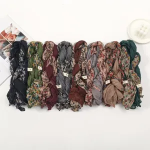 Women spring floral pleated twisted scarf versatile voile shawl neckerchief set!