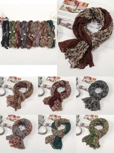 Women spring autumn floral pleated scarf versatile casual long voile shawl neck wrap chic