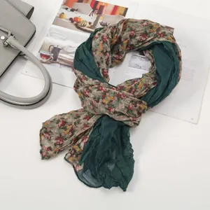 Spring autumn women floral print voile scarf pleated long hijab versatile fashion neck wrap