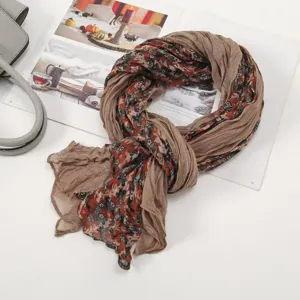 Women's autumn crinkled floral scarf fashion breathable lightweight shawl neckerchief wrap