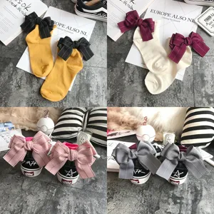 Women Cute Bowknot Rolled Cuff Crew Socks Sweet Japanese Style Cotton Slouch Socks Fashion Accessories