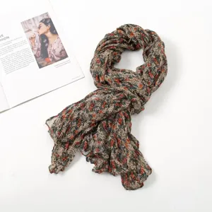 Women vintage floral chiffon scarf lightweight spring autumn stylish neck wrap shawl