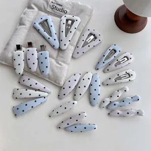 Korean Style Polka Dot Fabric Hair Clip Cute Drop Side Clip Geometric Duckbill Hair Accessories For Women