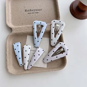 Korean style polka dot snap hair clips cute fabric wrapped triangle hairpins for women