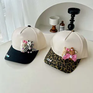 Damen süße Plüsch Bär Strass Baseball Cap Y2K süß cool Stil Sonnenhut verstellbar chic
